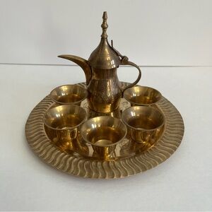 Vintage Mini Brass Etched Dallah Tea Pot Set